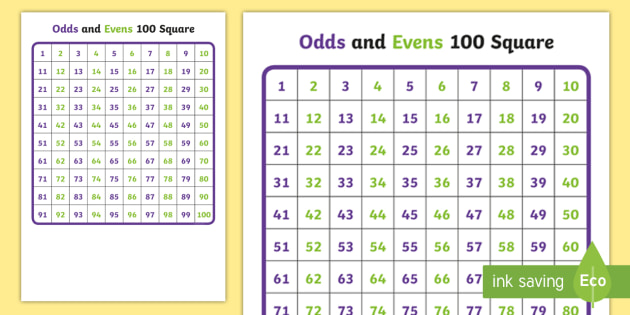 Free 100 Square 1 100 Odds And Evens Teacher Made