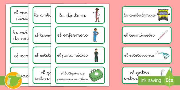 Tarjetas de vocabulario: El hospital