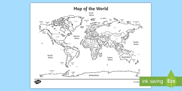 World Map Outline With Names Labelling Sheet Teacher Made