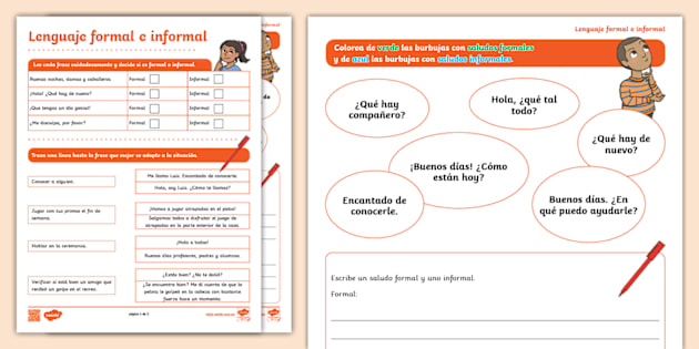 Fichas De Trabajo De Lenguaje Formal E Informal Guía Santillana.