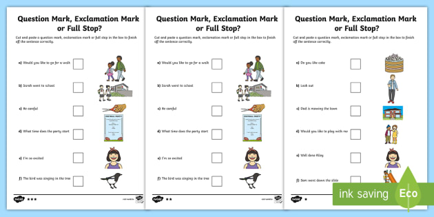 question mark full stop or exclamation mark differentiated worksheet