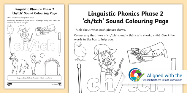 Linguistic Phonics Phase 2 'ch/tch' Sound Colouring Page