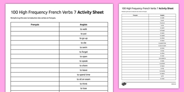 100 high frequency french verbs worksheet worksheet 7