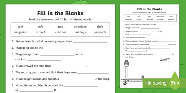 Shared Fill In The Blank Sentences Worksheet Worksheets