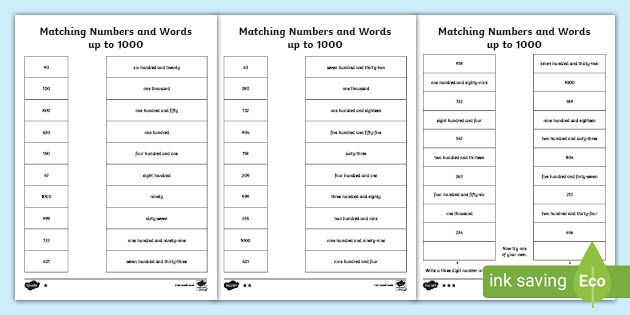 number names 100 to 1000 worksheet with answers