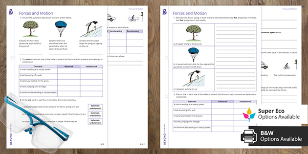 forces and motion differentiated homework worksheet beyond