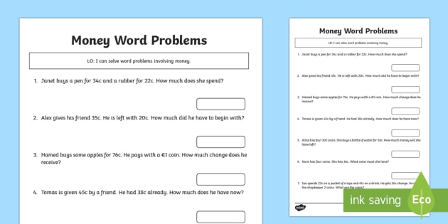 euros word problem worksheet worksheet teacher made