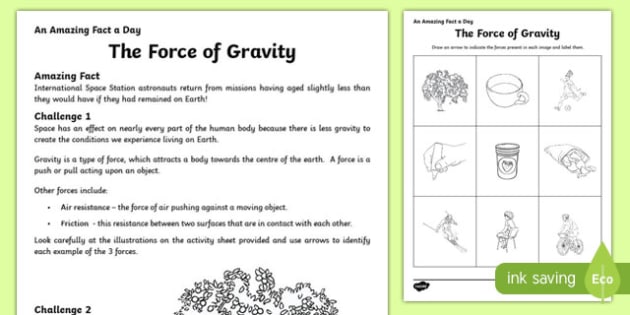 FREE! - Force of Gravity Worksheet | Primary Resources Gravity