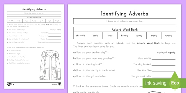 identifying adverbs worksheet differentiated ela resource