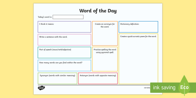 Today's Word of the Day Printable Worksheet (Teacher-Made)