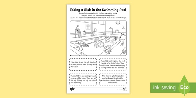 Taking a Risk at the Swimming Pool Worksheet (teacher made)