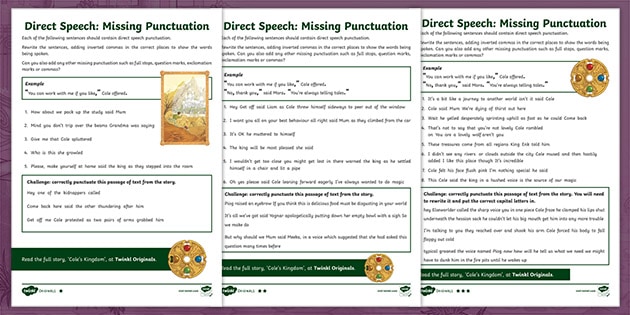 direct speech worksheet ks2