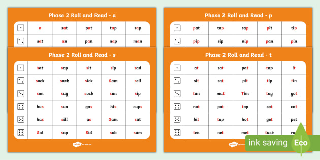 Phase 2 Letter Progression Set s a t p Phoneme Roll and Read Mat