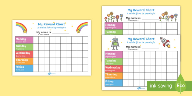 My Reward Chart Pack Worksheets English/Portuguese