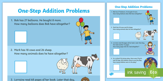 One-Step Addition Problems Worksheet