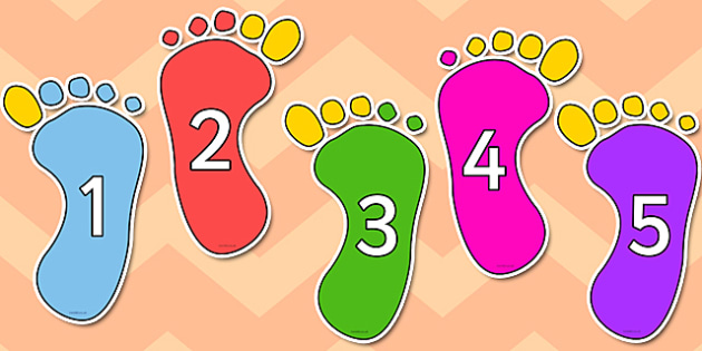 1-10 Footprints - numbers, 1-10, footprints, display, feet, foot