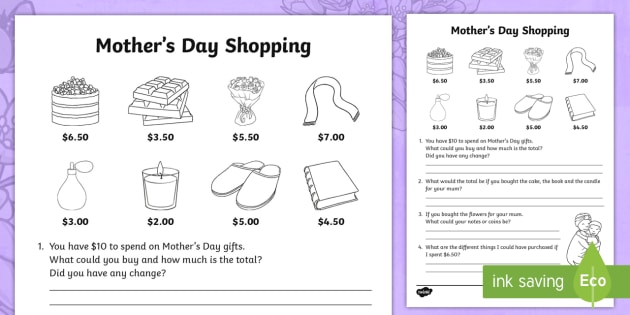 Mother's Day Shopping Worksheet / Worksheet (teacher made)