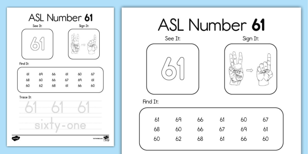 ASL Number 61 Worksheet