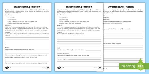 Friction Investigation Ks2 Differentiated Worksheets