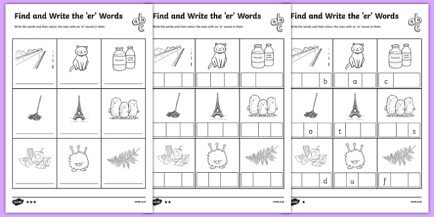 Find and Write the er Words Differentiated Worksheet / Worksheet Pack