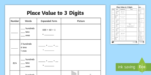 Place Value To 3 Digits Activity Teacher Made