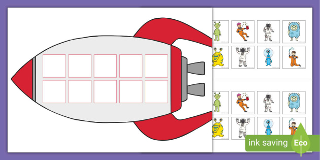 Astronaut Space Rocket Themed Ten-Frame and Counters Activity