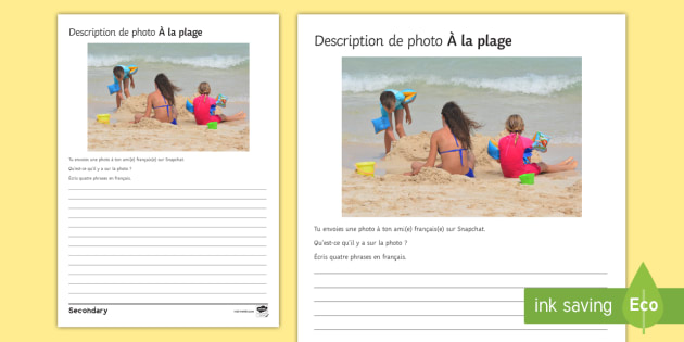 Beach Photo Description Worksheet Worksheet French Ks3