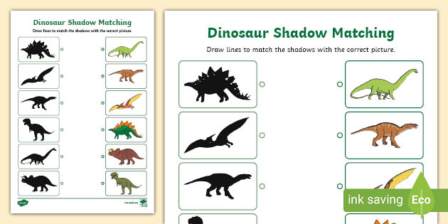 dinosaur shadow matching worksheet teacher made