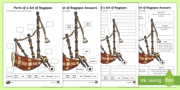 Parts Of A Set Of Bagpipes Differentiated Worksheet / Activity