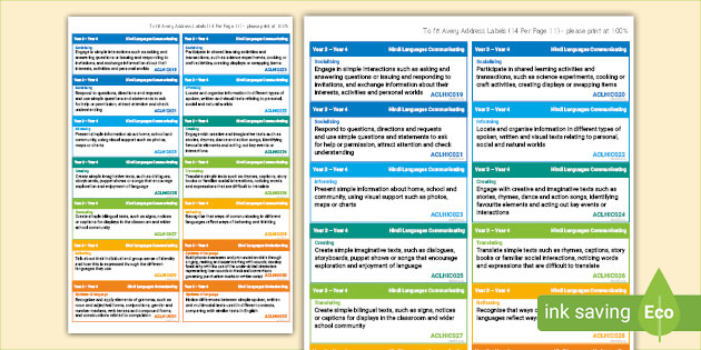 Australian Curriculum Hindi 3-4 Learning Outcomes Stickers