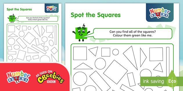 numberblocks spot the squares worksheet teacher made