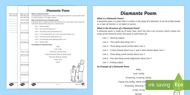 Diamante Poem Writing Template (teacher made) - Twinkl