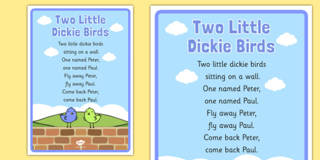 FREE! - Two Little Dickie Birds Nursery Rhyme Poster - rhymes, display