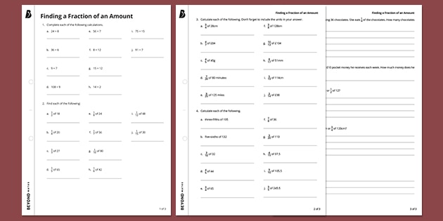 finding fractions of amounts ks3 maths beyond