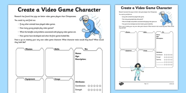 Create A Video Game Character Worksheet Worksheet - roblox worksheets