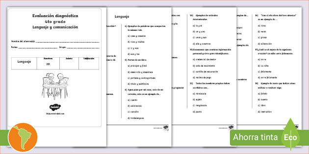 Examen Diagnóstico: 4to Grado Español (teacher Made)