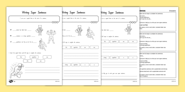 writing super sentences differentiated worksheet worksheets new zealand