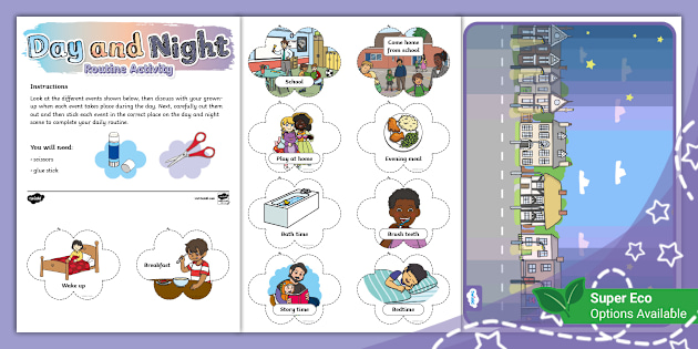day-and-night-routine-activity-ages-5-6-teacher-made for Free Printable Day And Night Worksheets Day and Night Routine Activity (Ages 5 - 6) (teacher made) for Free Printable Day And Night Worksheets