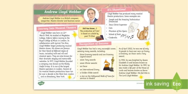 👉 Andrew Lloyd Webber Fact File - KS2 - Twinkl