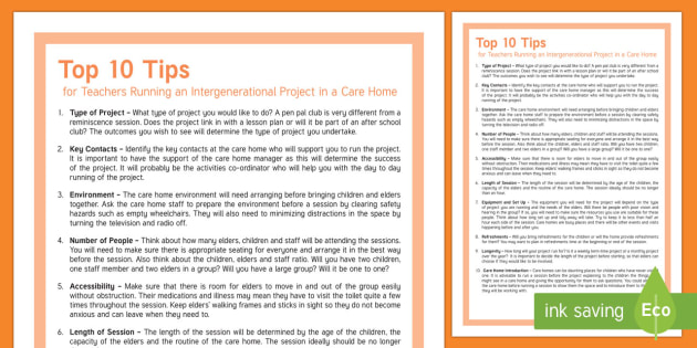 Top 10 Tips How to Run an Intergenerational Project in a Care