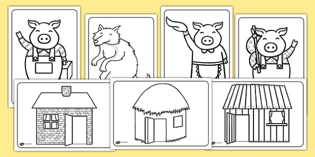 Free The Three Little Pigs Colouring Sheets