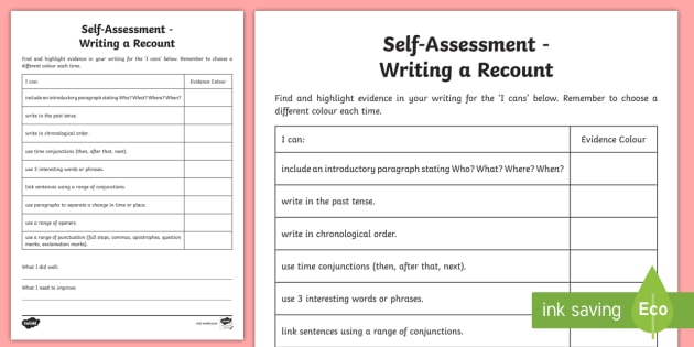 CfE Second Level Writing a Recount Self Assessment Checklist