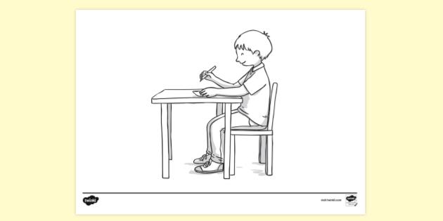 free good posture sitting at desk colouring sheet