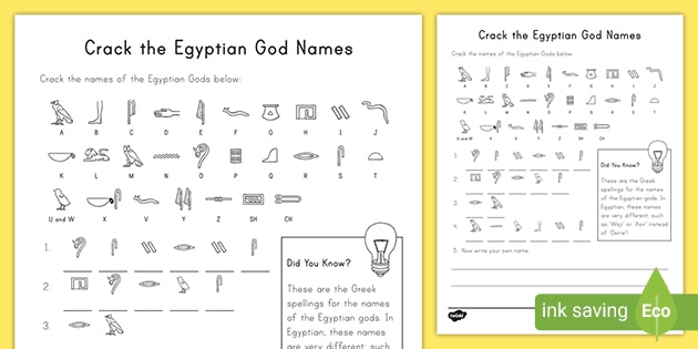 Crack the Hieroglyphs Egyptian God Names Activity