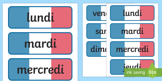 French Days Word Cards Cfe First Level Teaching Resource