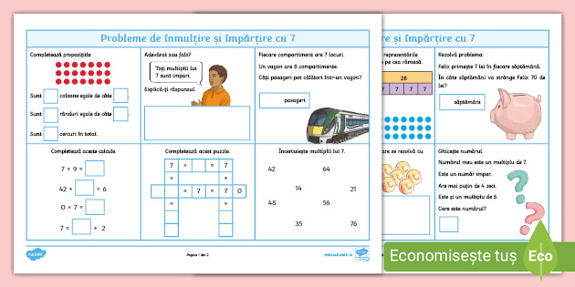 Probleme De înmulțire și împărțire Cu 7 Fișă De Lucru