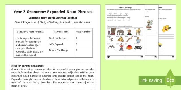 Expanded Noun Phrases Year 2 Worksheets