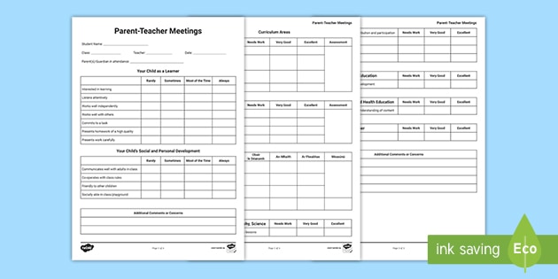 Senior Infants Parent Teacher Meeting Planning Template