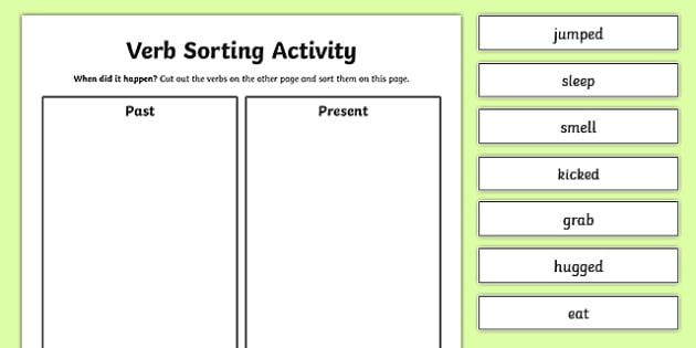 Past Tense Verb Sorting Activity Past Simple Activity