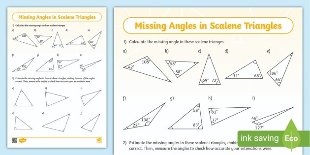 KS2 Missing Angles in Scalene Triangles Worksheet - Twinkl